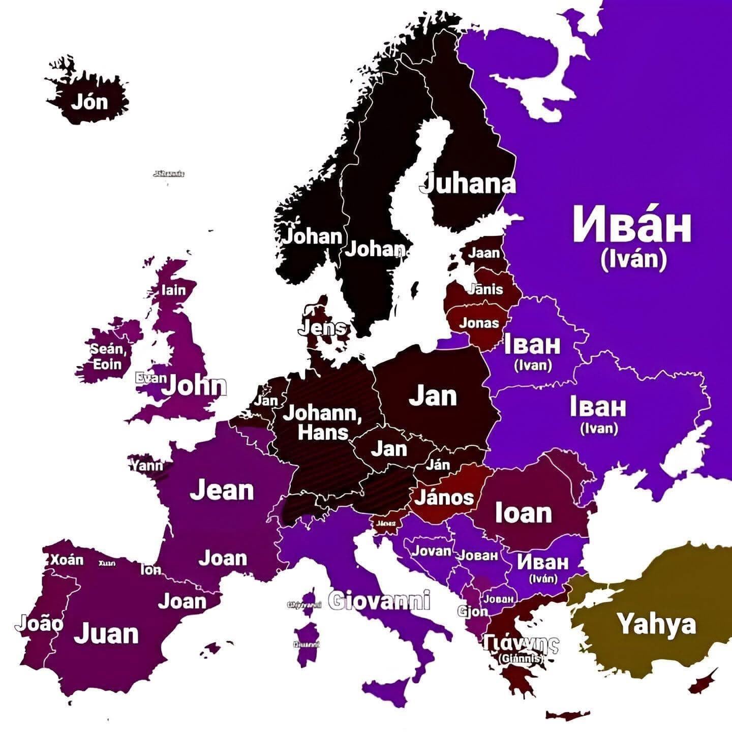 Johannes in Different Languages Map