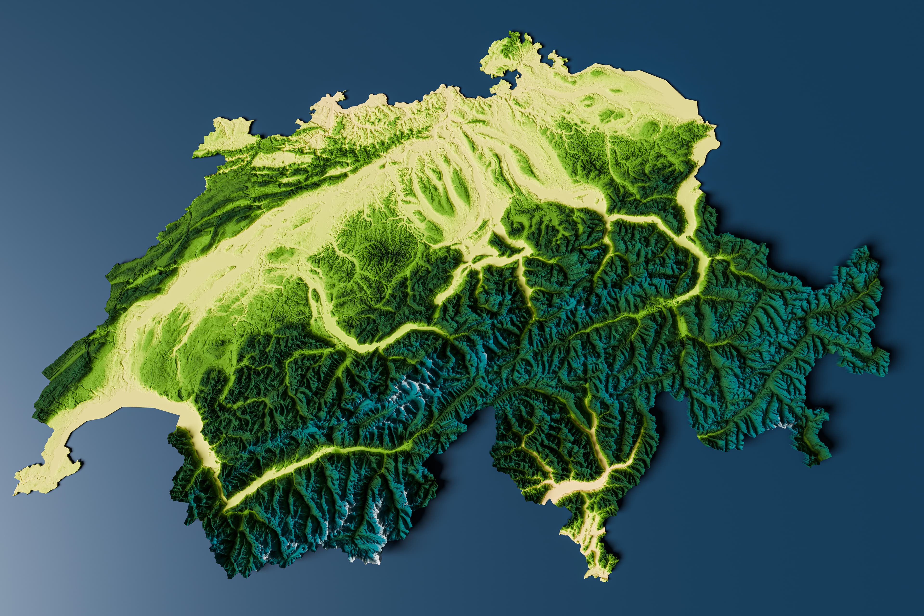 Topographic Relief Map of Switzerland