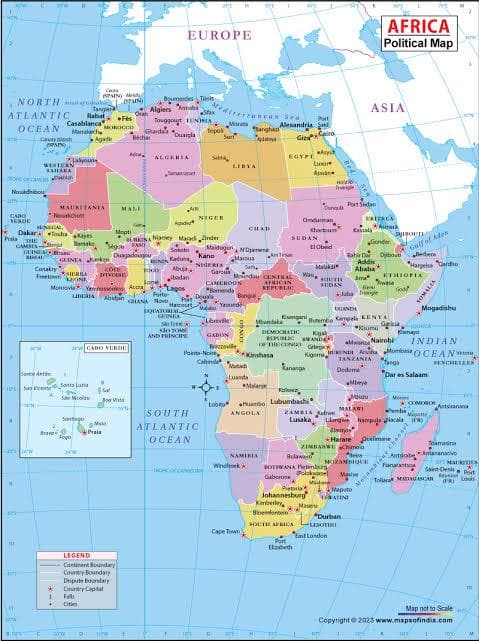 Equal Earth Projection Map for Africa
