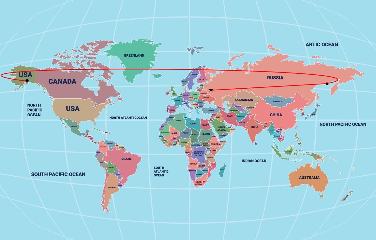 Putin Flight to Alaska According to Flat Earth Map