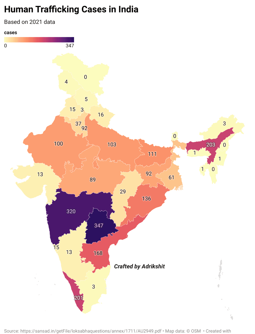 Human Trafficking Cases in India Map