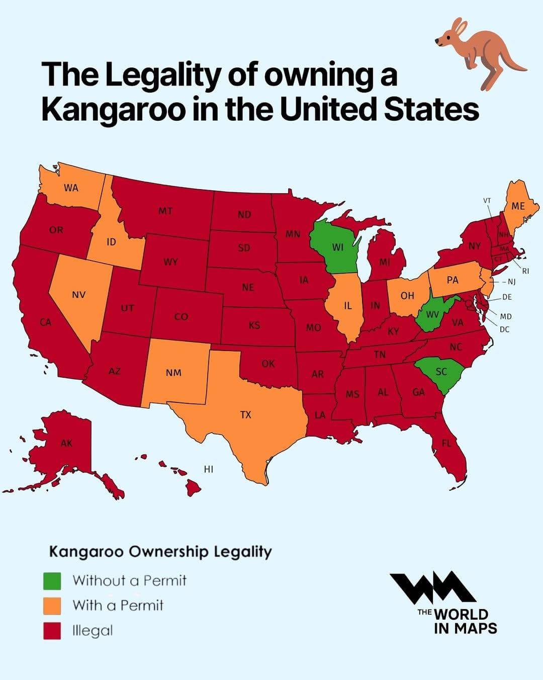 Kangaroo Ownership Legality Map in the United States