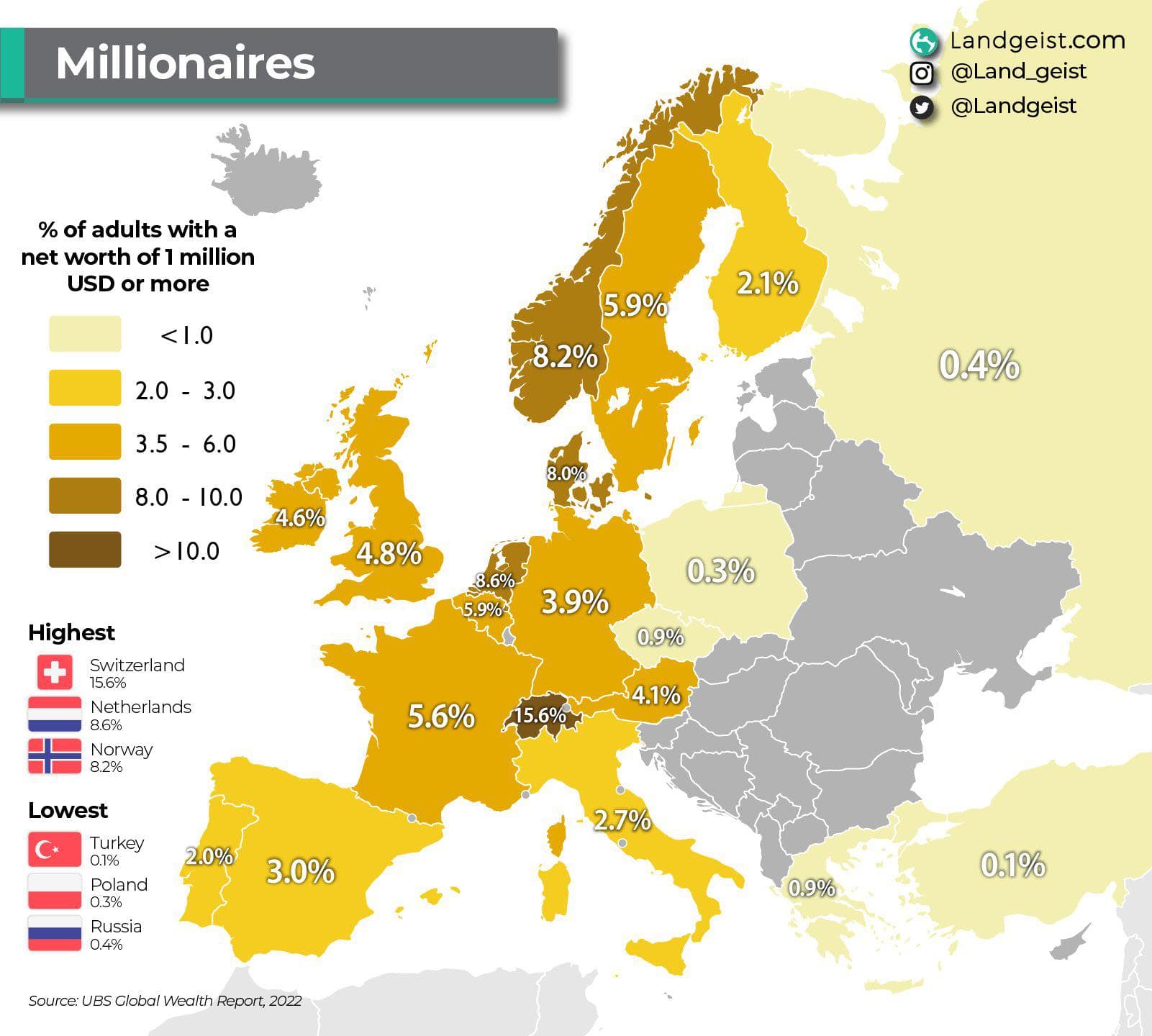 Millionaire Population Percentage Map of Europe
