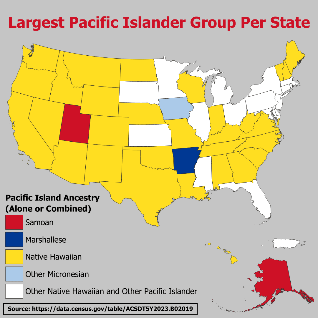 Largest Pacific Islander Group Per State Map