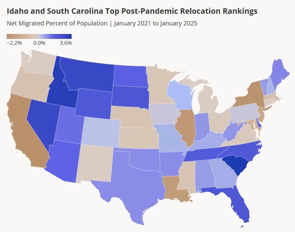 Net Migration Percent of US State Population Map
