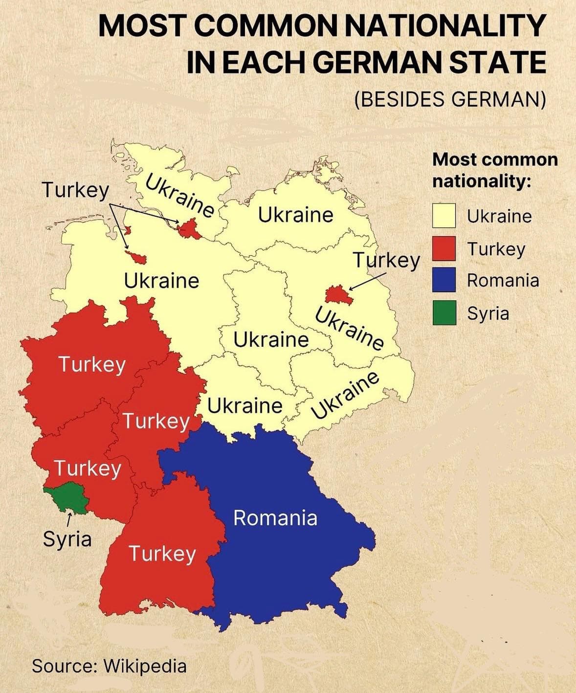 Most Common Nationality in Each German State Map