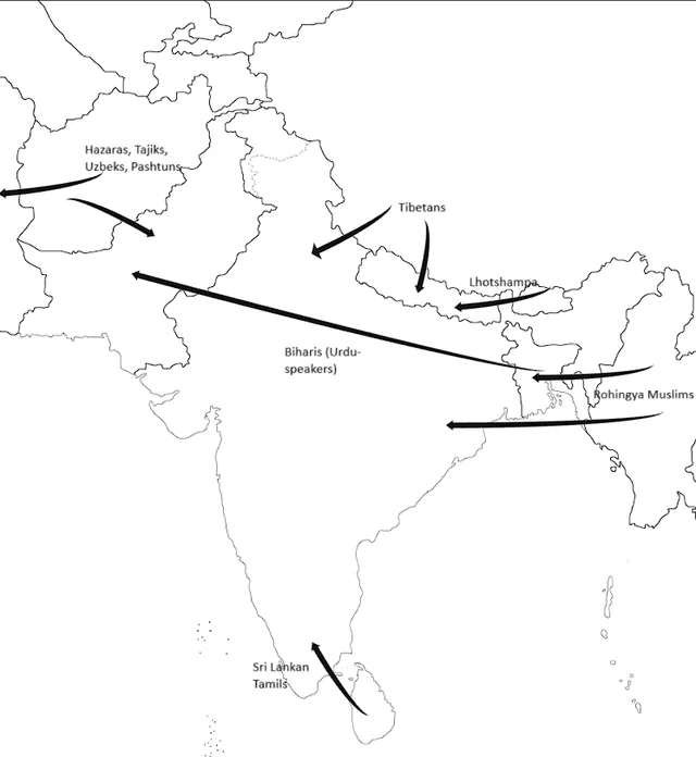 Ethnic Exodus Map of South Asia Post-1970