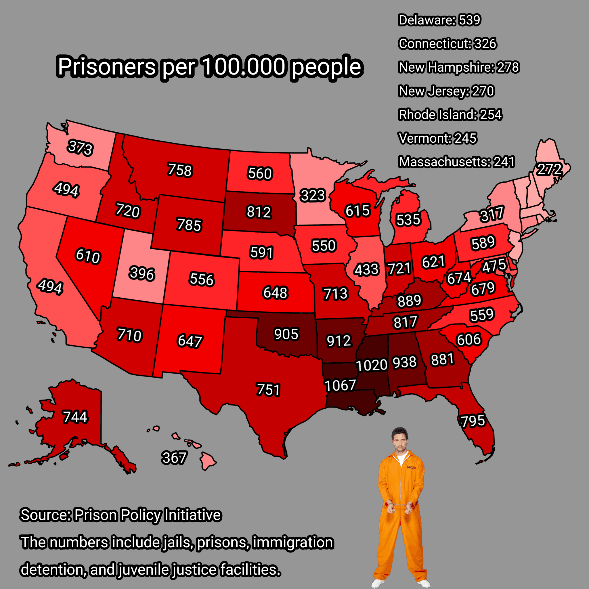 Prisoners per 100,000 People in USA Map