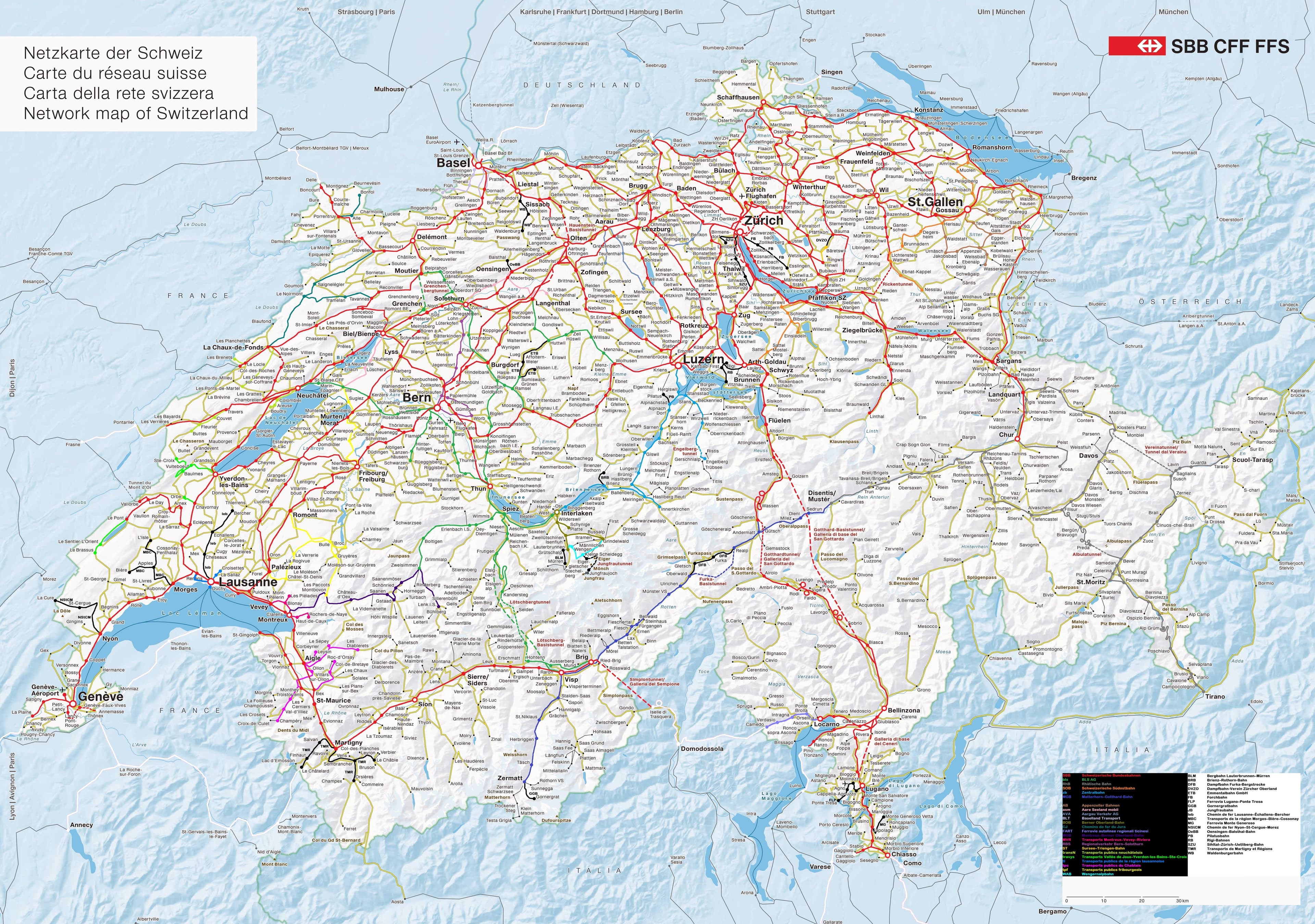 Railway Network of Switzerland by Company Map