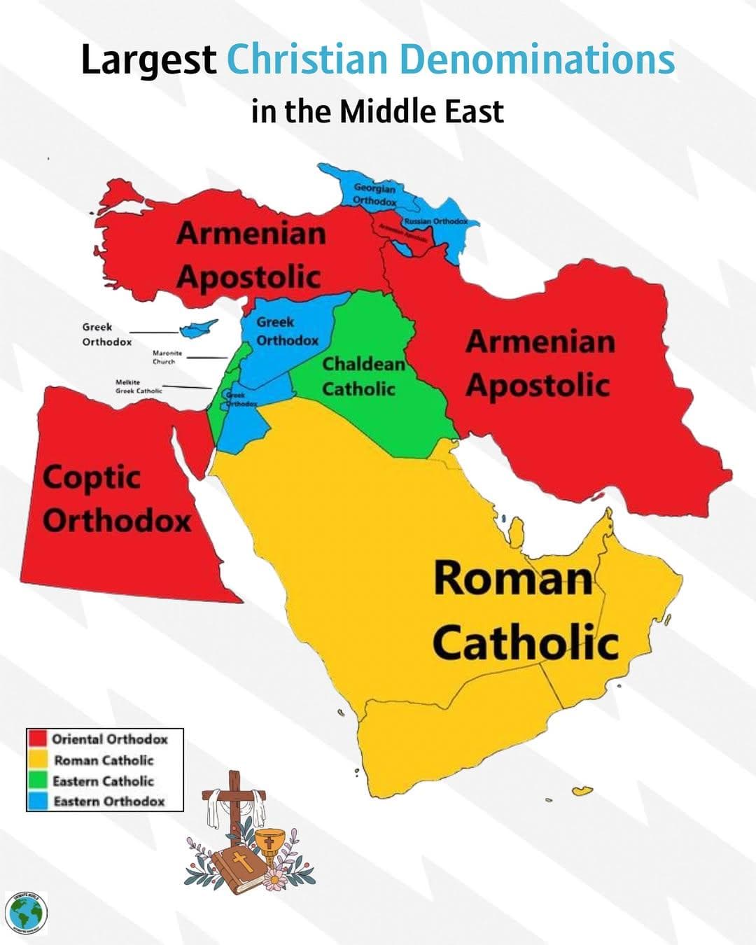 Largest Christian Denominations in the Middle East Map