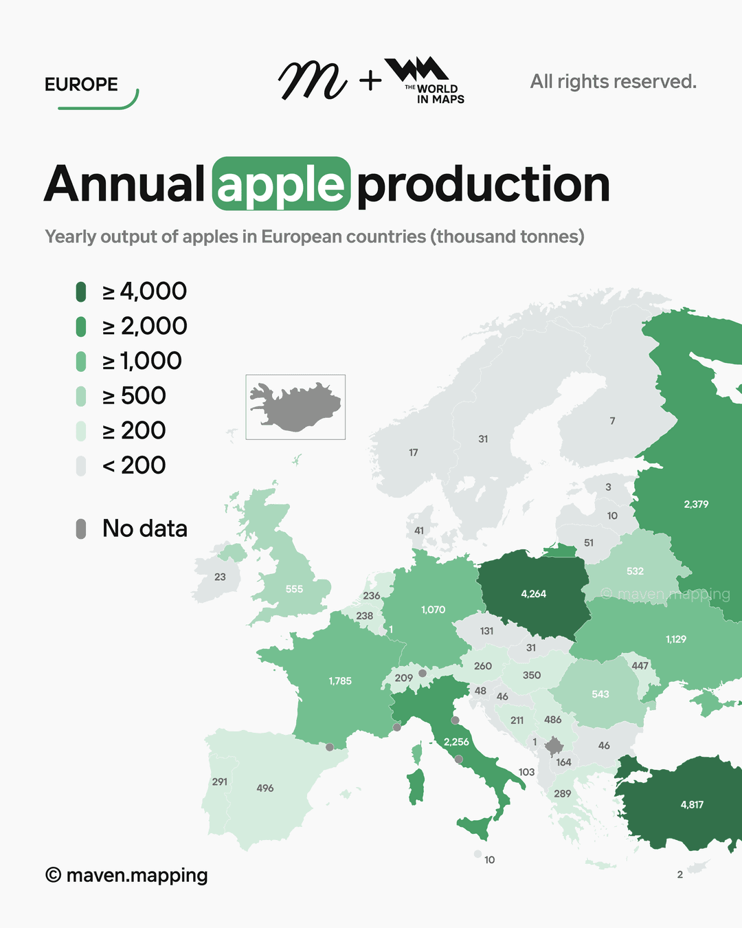 Annual Apple Production in Europe Map