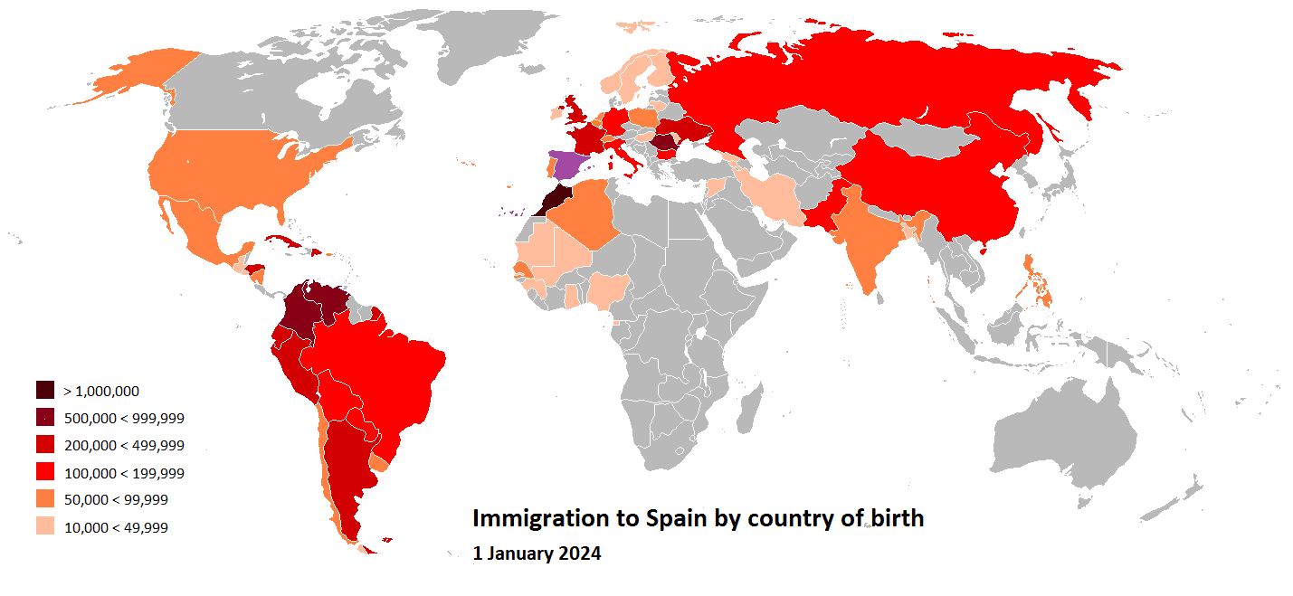 Map of Migrants in Spain by Country 2024