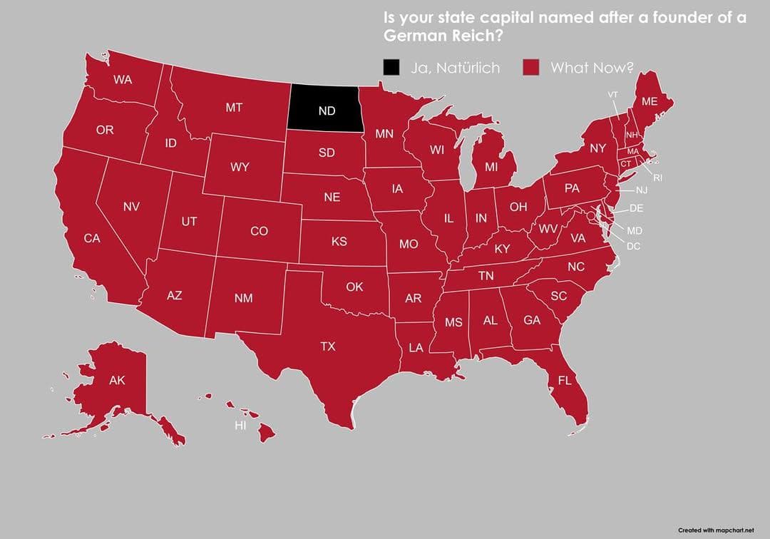 Map of State Capitals Named After German Founders