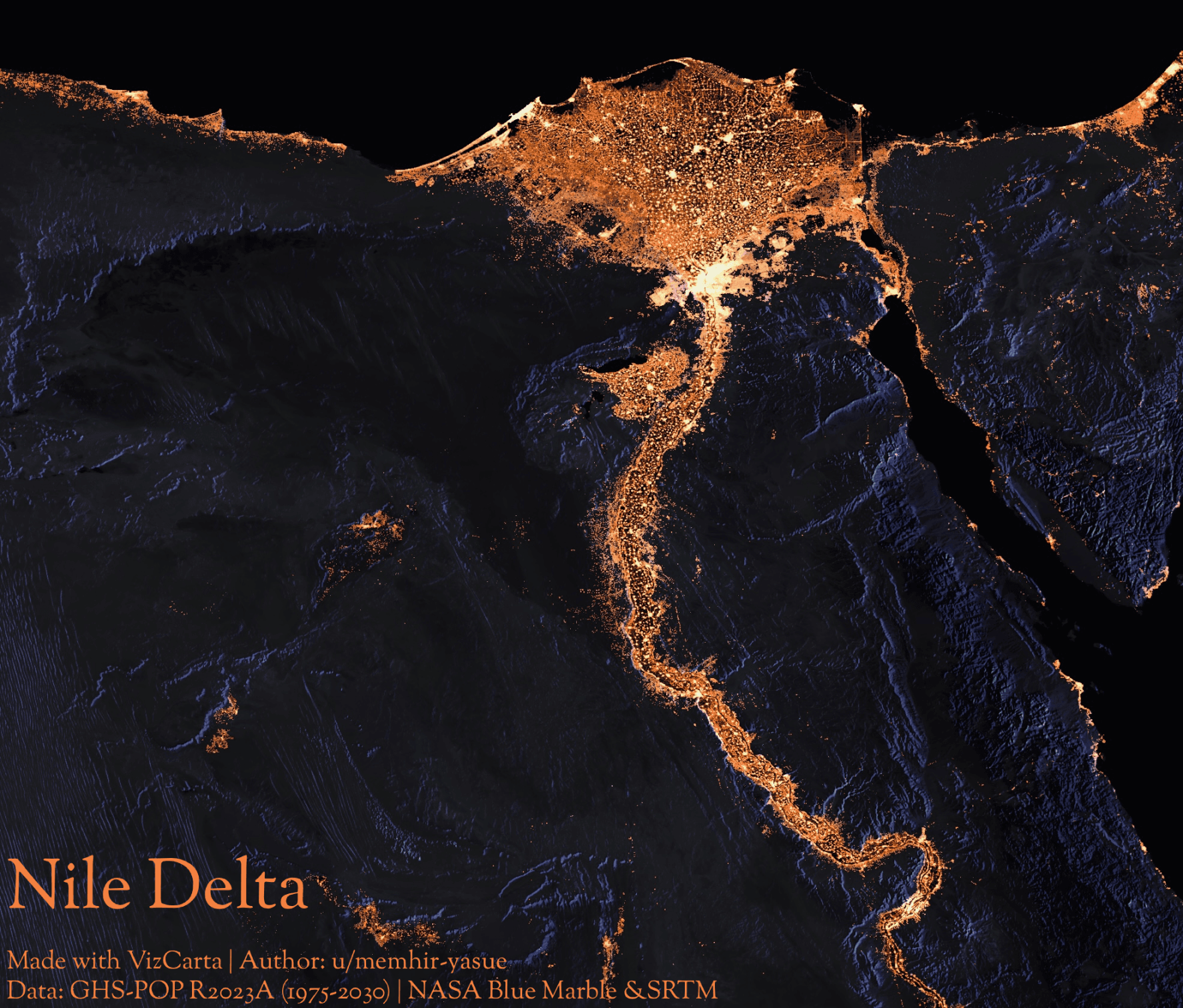 Nile Delta Night Lights Map
