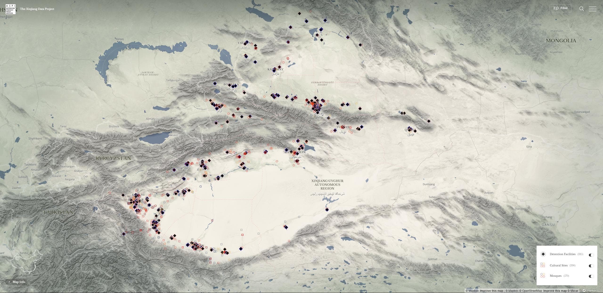 Xinjiang Detention Facilities Map
