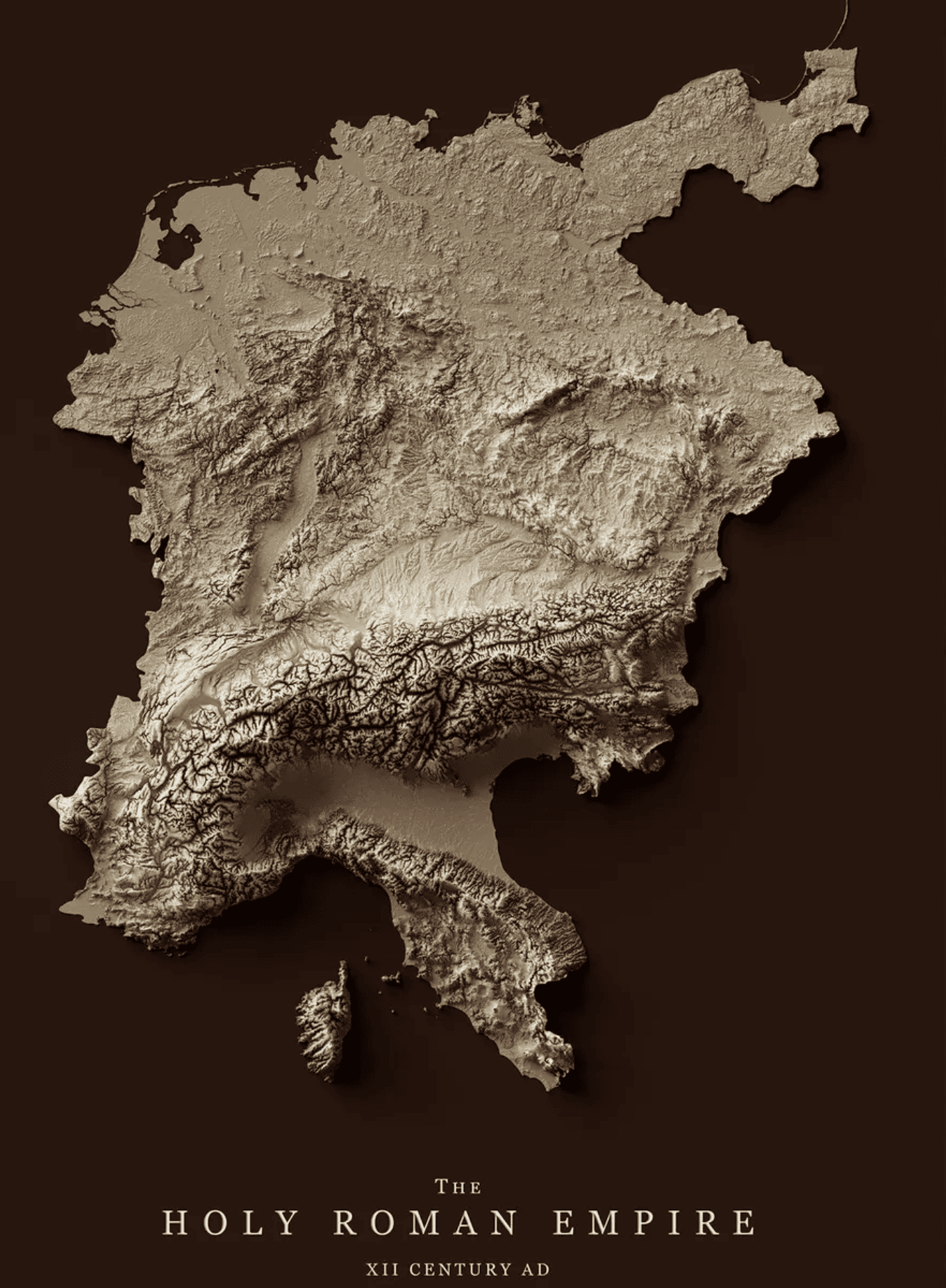 Relief Map of the Holy Roman Empire 12th Century