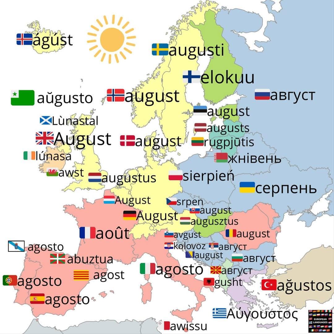 How to Say August in Different Languages Map