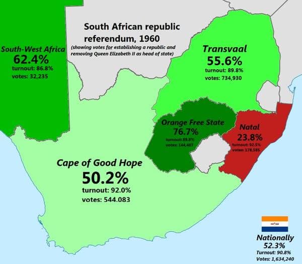 South African Republic Referendum 1960 Map