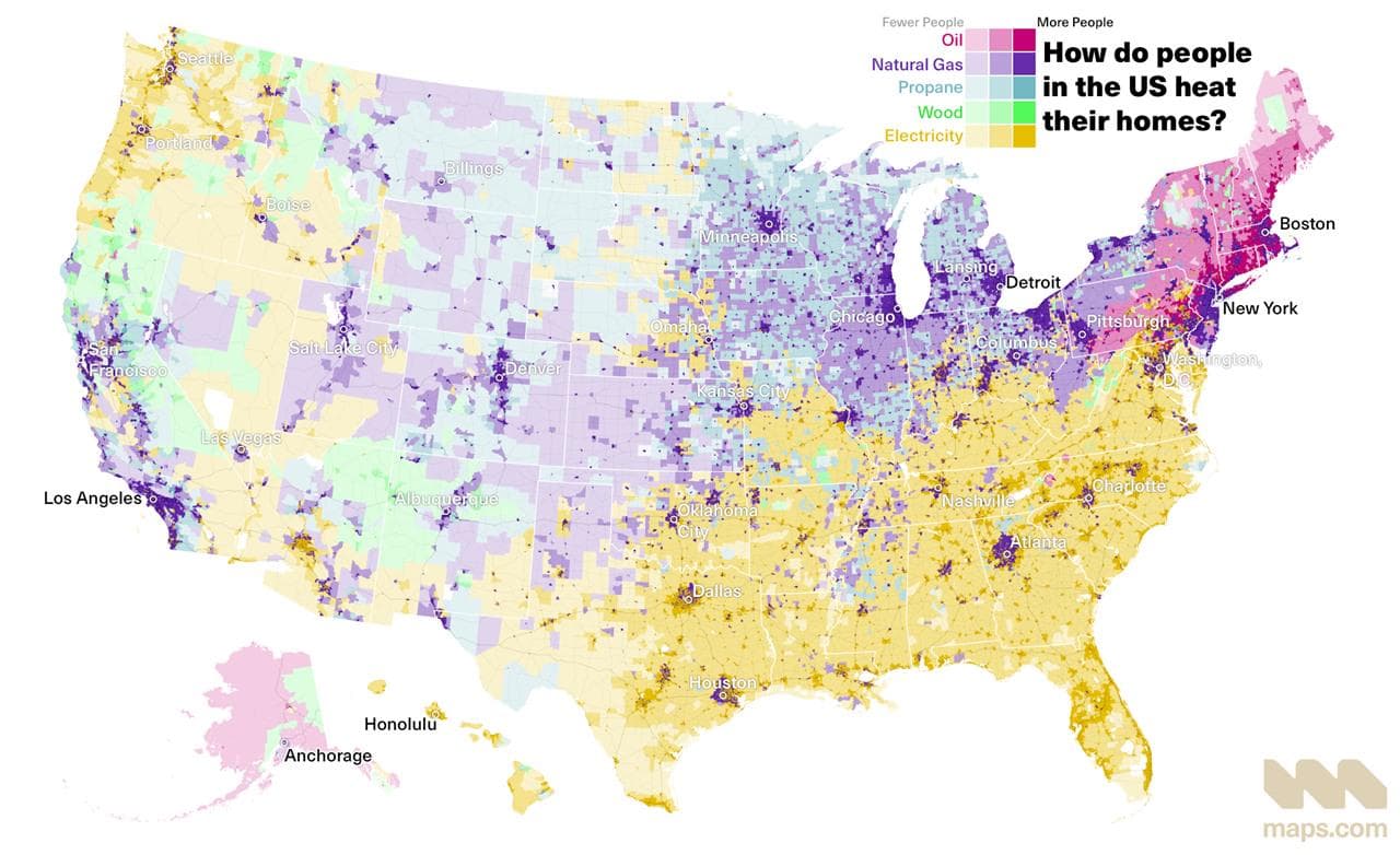 Home Heating Methods Across the United States Map