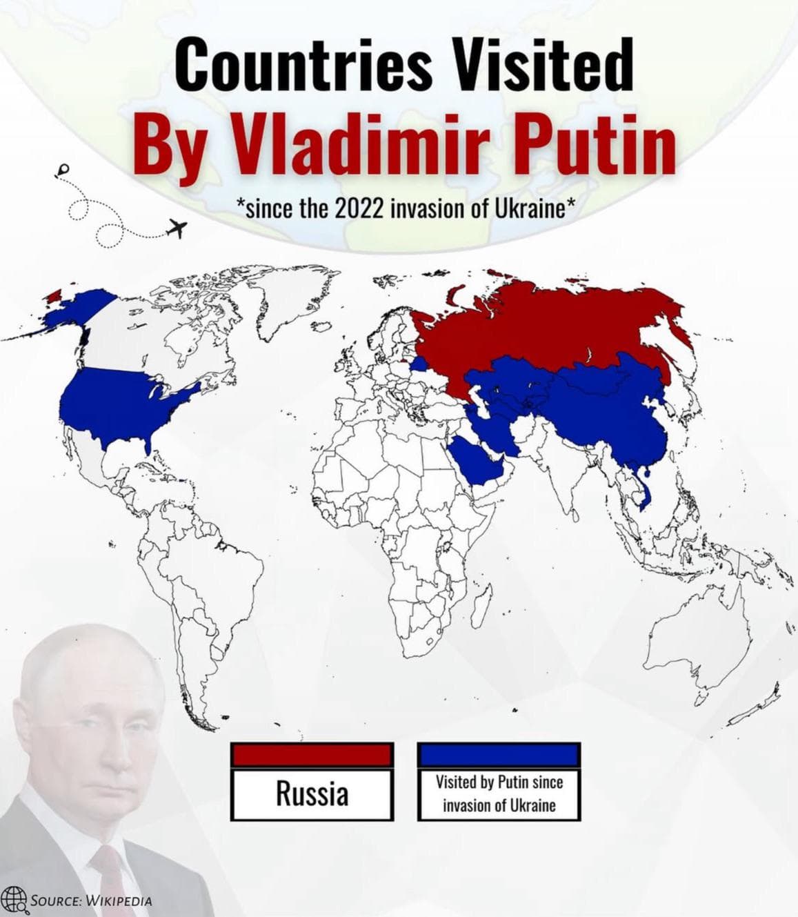 Countries Visited by Putin Since 2022 Invasion of Ukraine Map