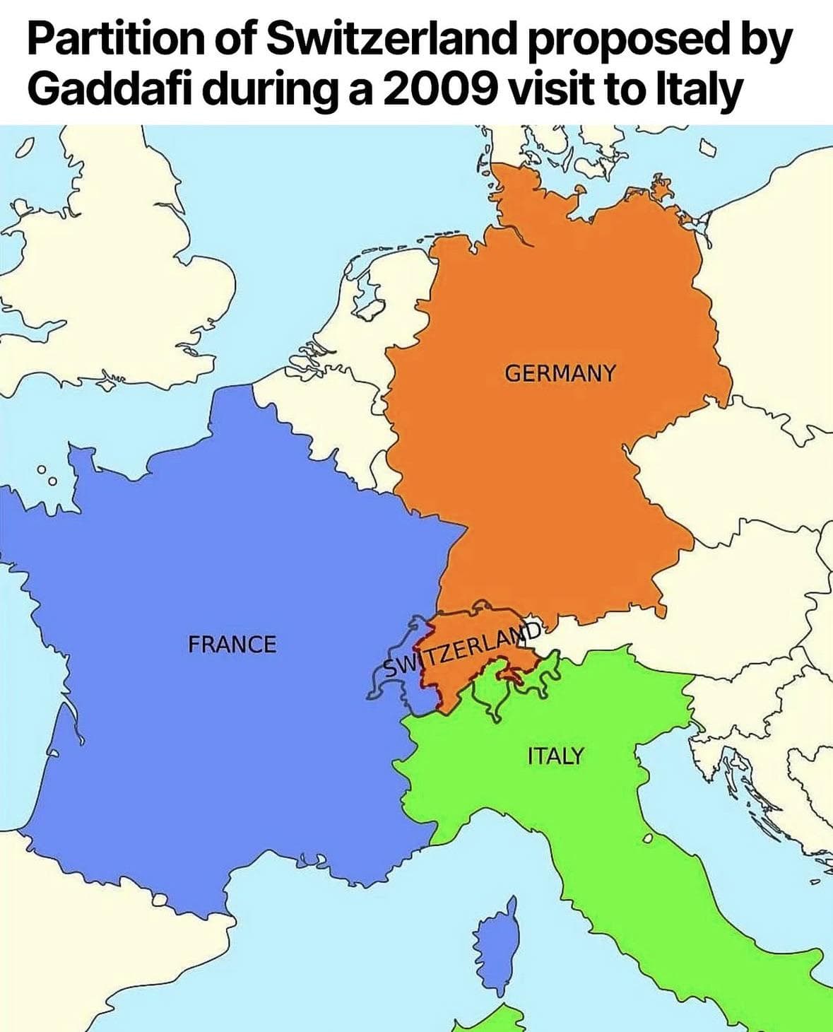 Map of Gaddafi's Proposed Partition of Switzerland