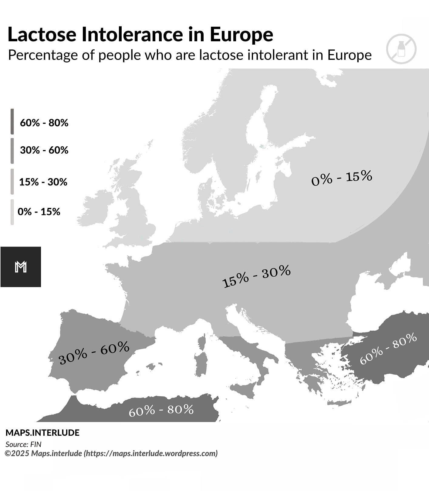 Lactose Intolerance in Europe Map