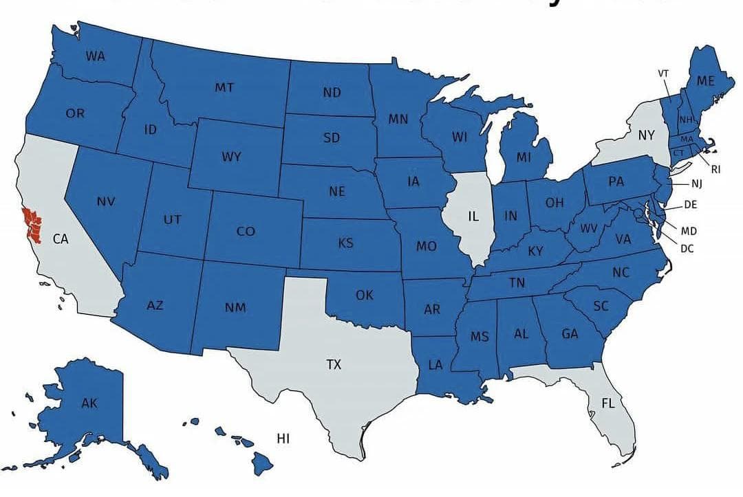 U.S. States with Smaller Economies than San Francisco Bay Area Map