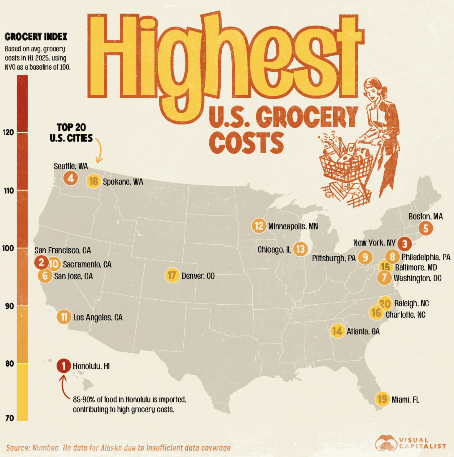 Grocery Cost Map of U.S. Cities