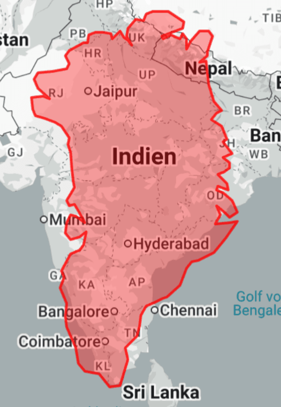 Greenland Overlay Map of India and Nepal
