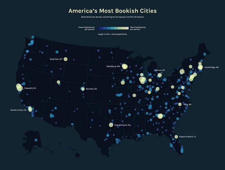 Most Bookish Cities in the U.S. Map