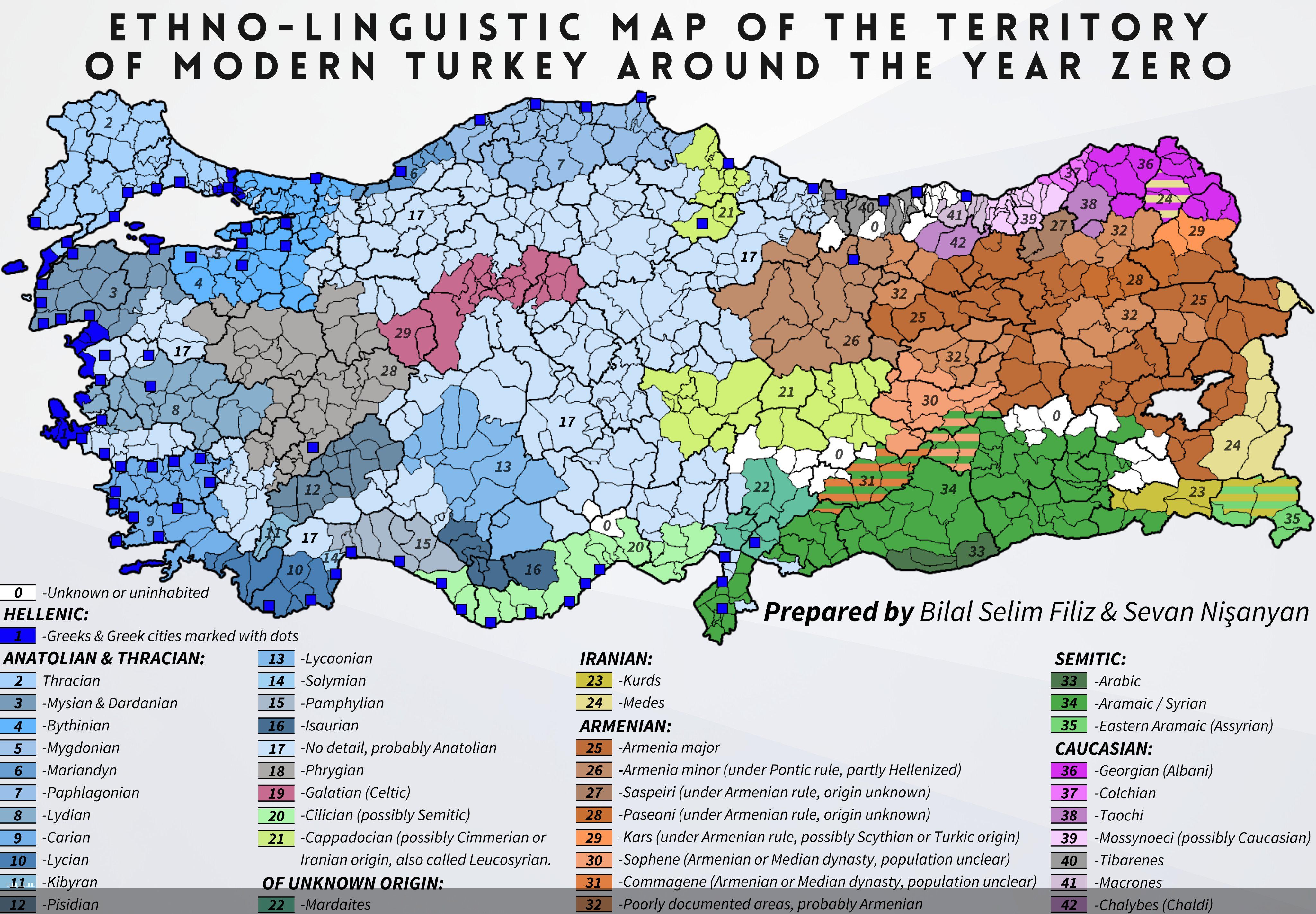 Ethno-Linguistic Map of Turkey Around Year Zero