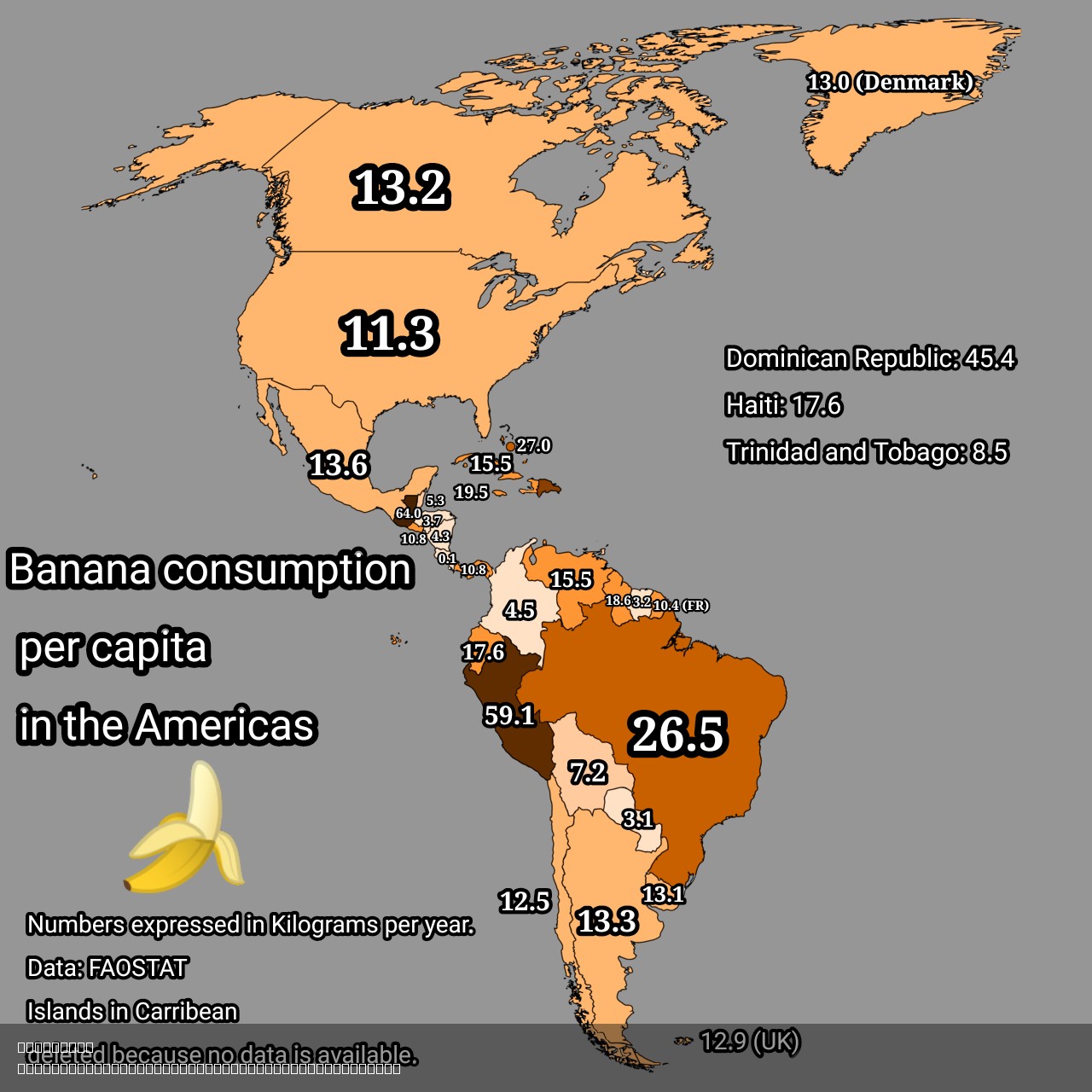 Banana Consumption Per Capita in the Americas Map