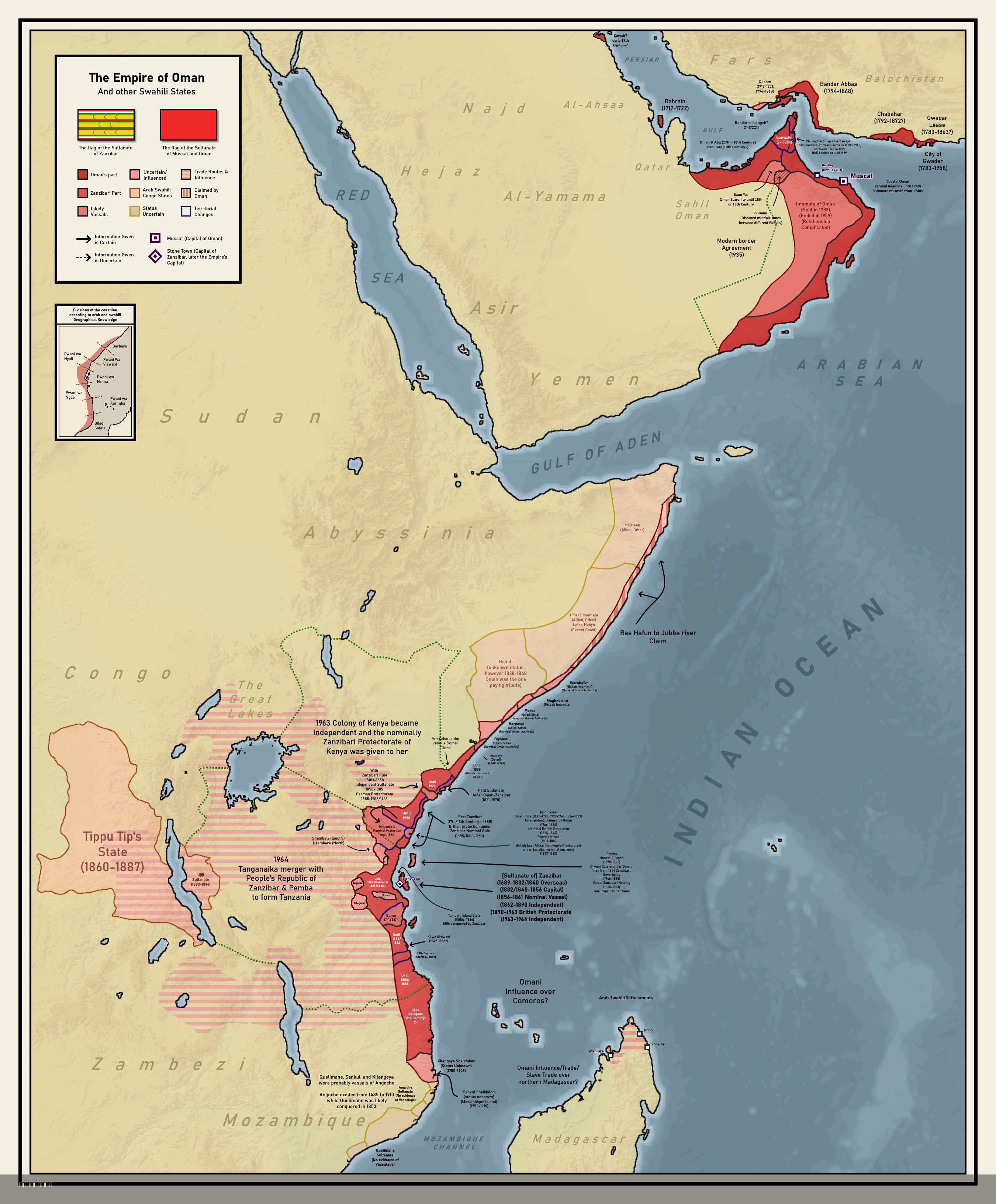 Colonial Empire of Oman Map 1696 to 1856 Colonial Empire of Oman Map 1696 to 1856