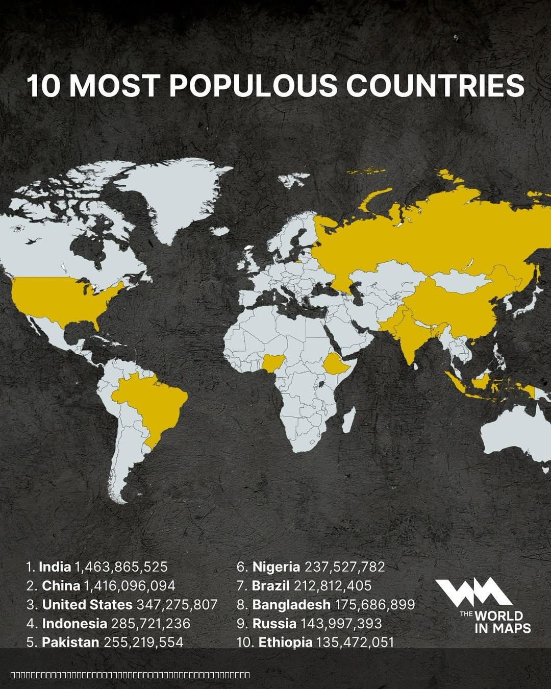 10 Most Populous Countries in the World Map