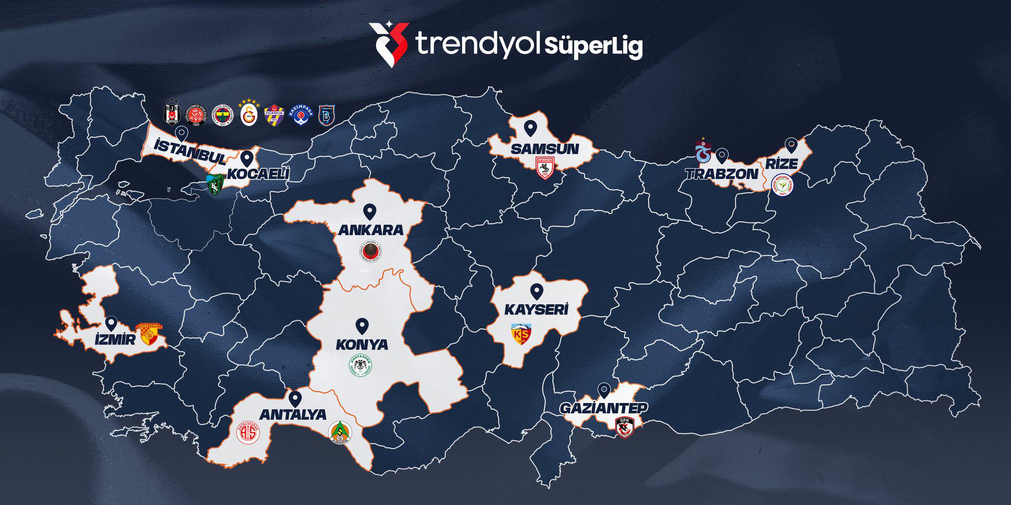 Cities Represented in Turkish Super League Map Cities Represented in Turkish Super League Map
