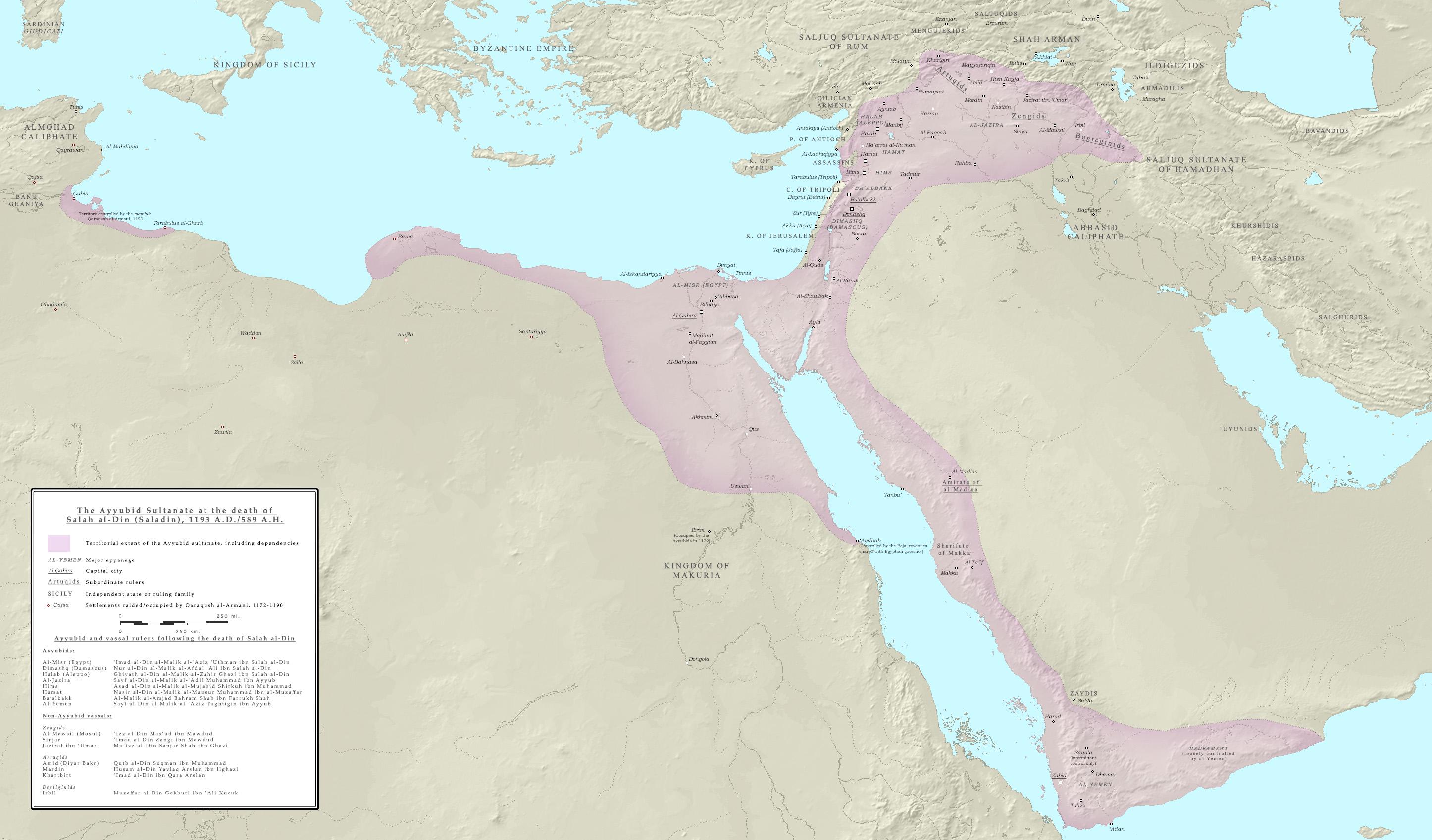 Ayyubid Sultanate Extent Map by 1193 Ayyubid Sultanate Extent Map by 1193