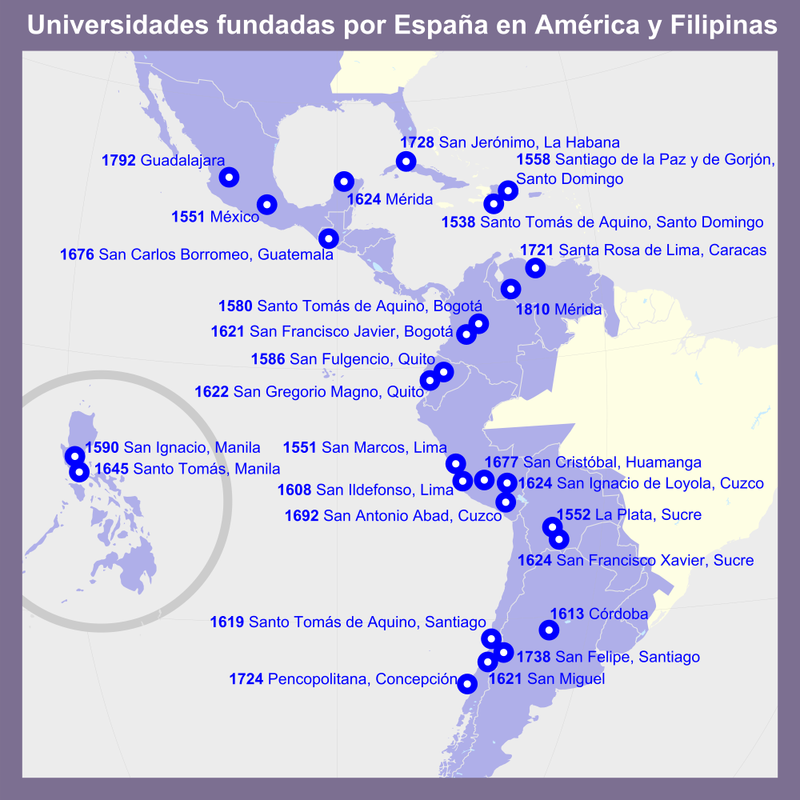 Map of Universities Founded by the Spanish Empire