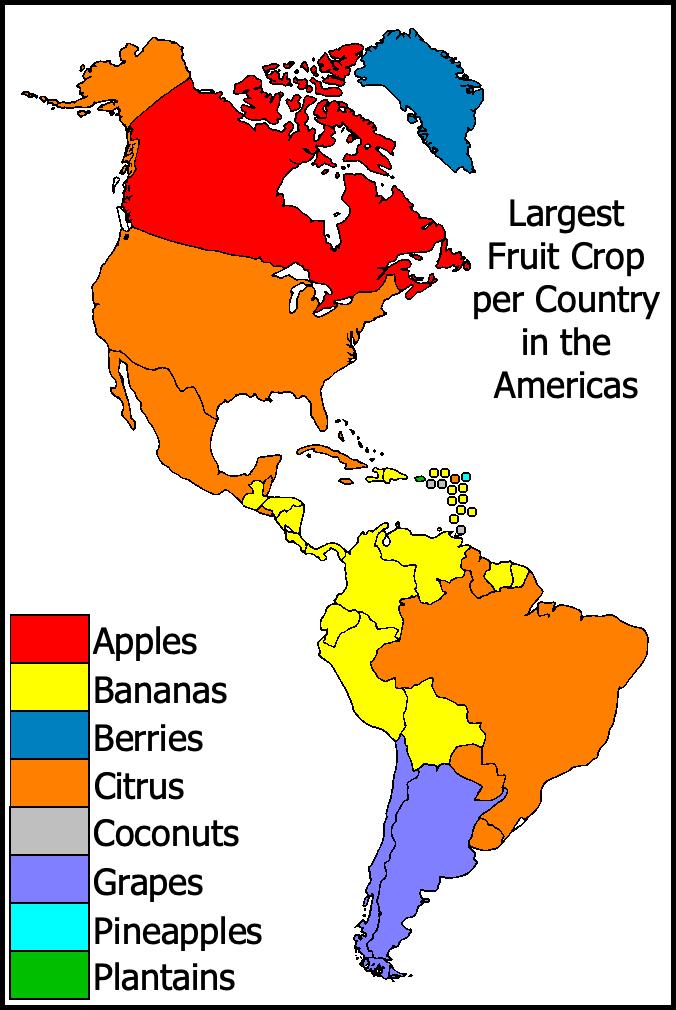 Largest Fruit Crop per Country in the Americas Map Largest Fruit Crop per Country in the Americas Map