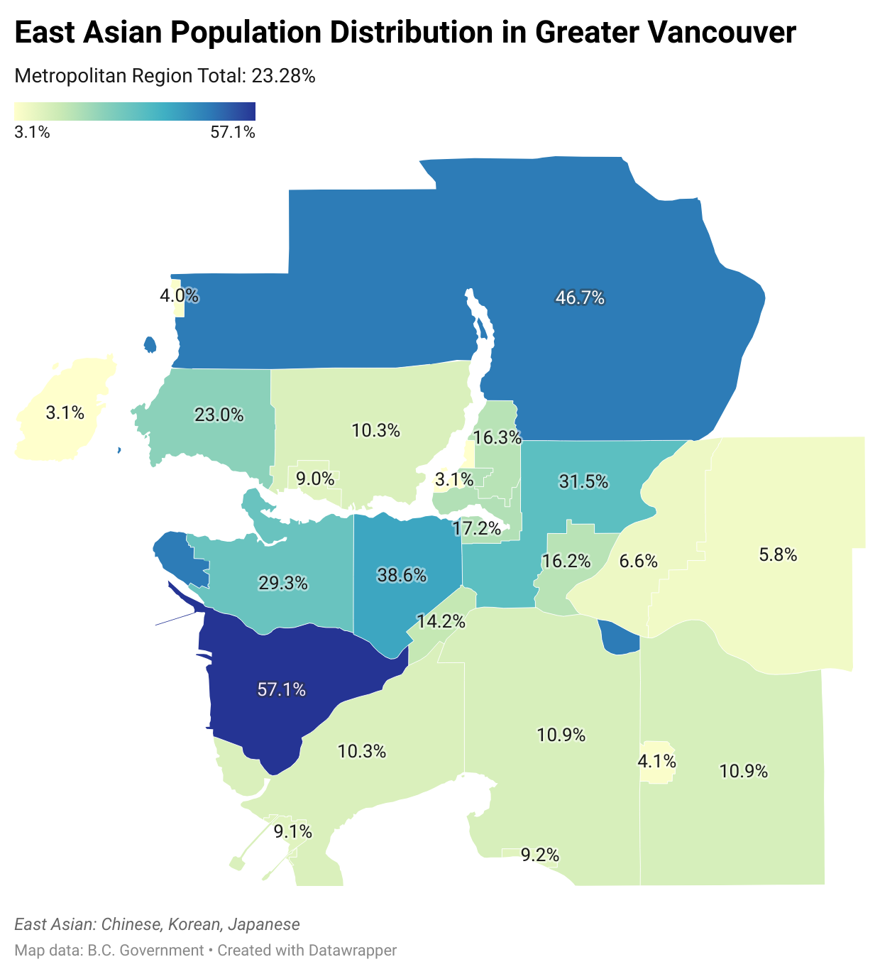 East Asian Population Distribution Map in Greater Vancouver East Asian Population Distribution Map in Greater Vancouver