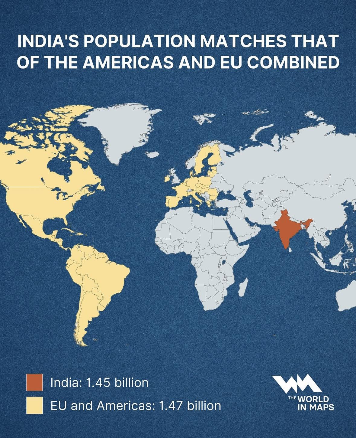 India Population Compared to Americas & EU Map