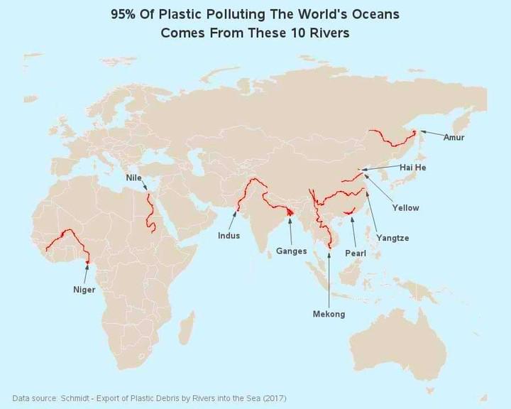 Map of Rivers Contributing to Ocean Plastic Map of Rivers Contributing to Ocean Plastic