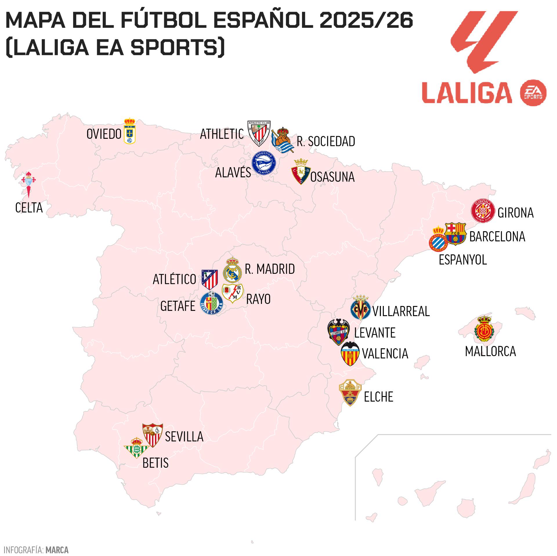Map of Spanish First Division Teams 2025/2026 Map of Spanish First Division Teams 2025/2026