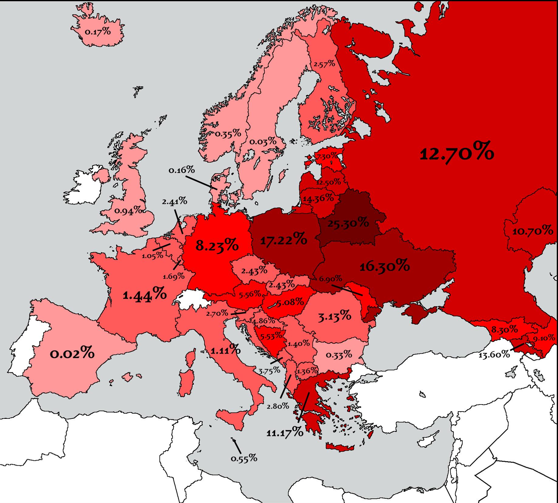 Countries That Lost the Most People in WW2 Map