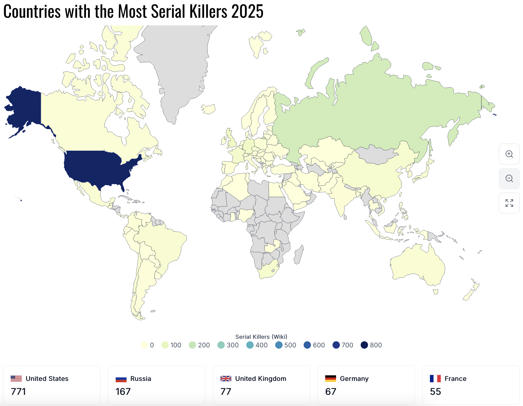 Countries with the Most Serial Killers Map Countries with the Most Serial Killers Map