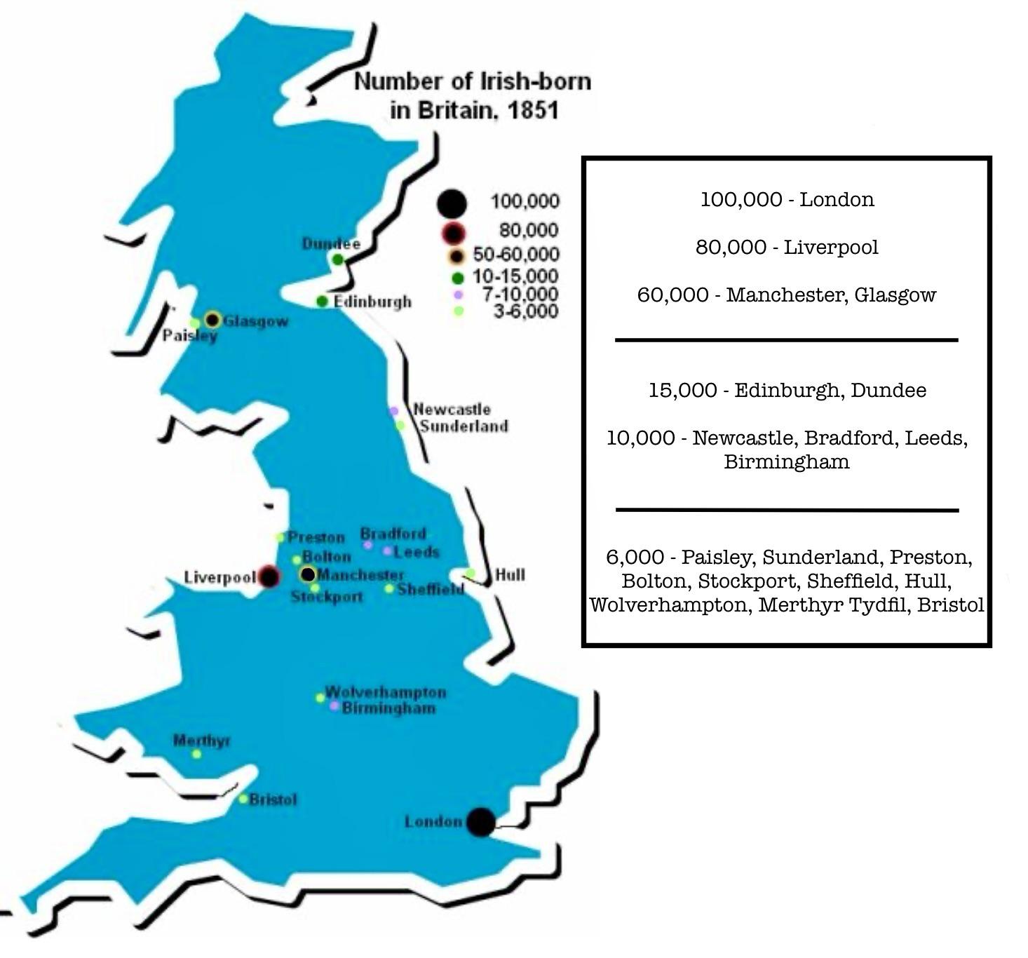 Map of Irish-born Population in Britain in 1851 Map of Irish-born Population in Britain in 1851