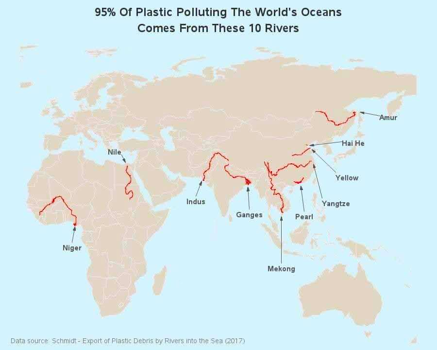 Map of Rivers Contributing to Ocean Plastic Map of Rivers Contributing to Ocean Plastic