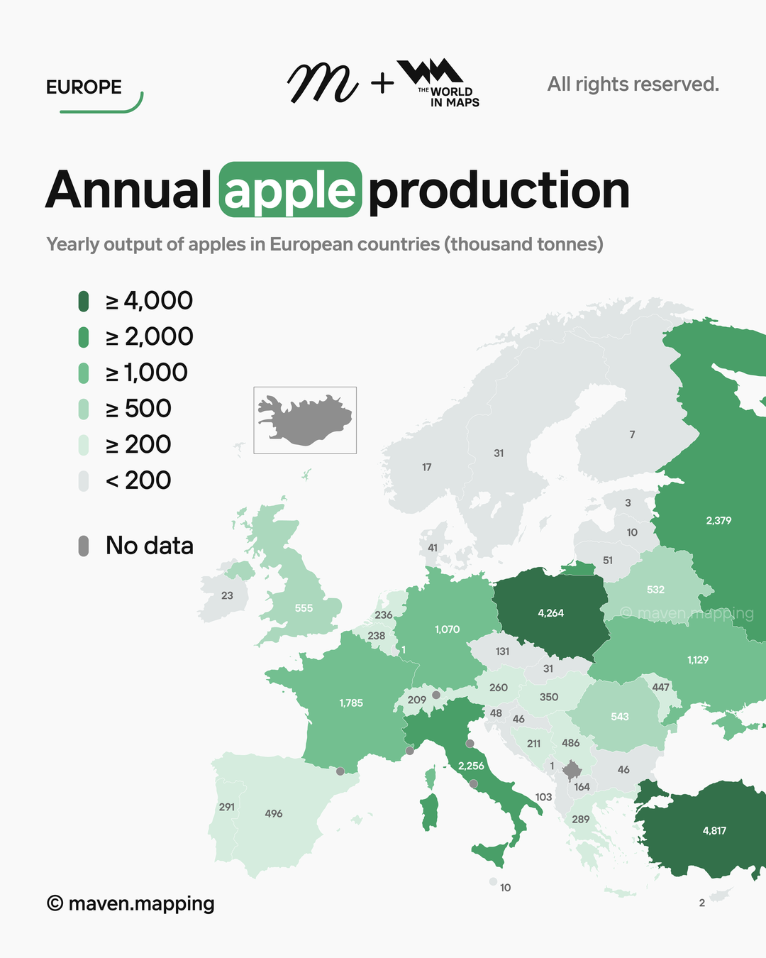 Annual Apple Production in Europe Map Annual Apple Production in Europe Map