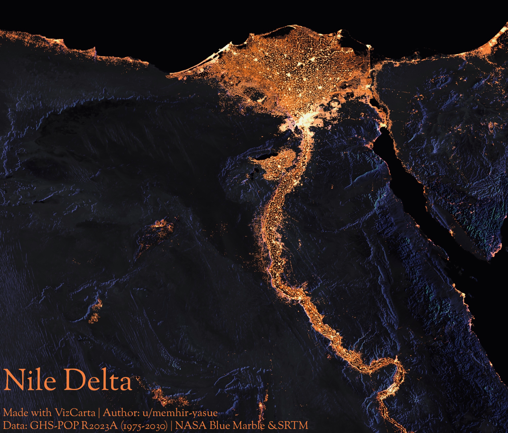 Nile Delta Night Lights Map