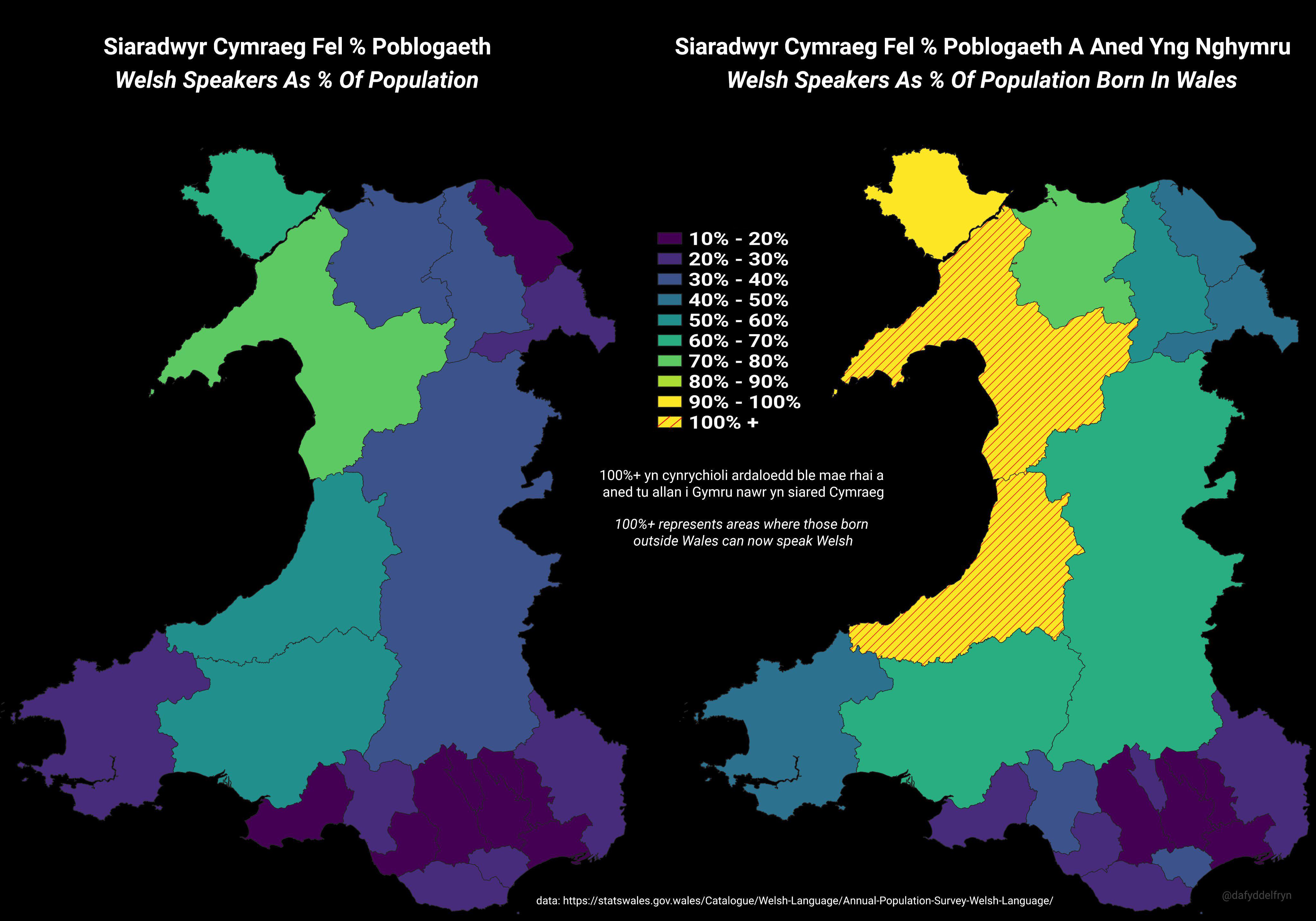 Welsh Speakers as Percentage of Population Map