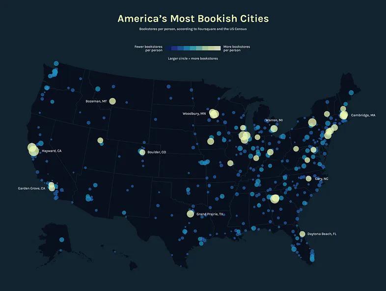 Most Bookish Cities in the U.S. Map Most Bookish Cities in the U.S. Map
